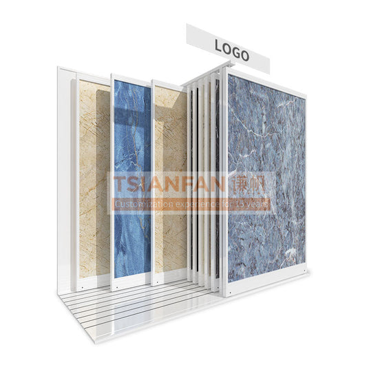 Layout de exposição de rack push-pull de painel de ladrilho grande, compra online