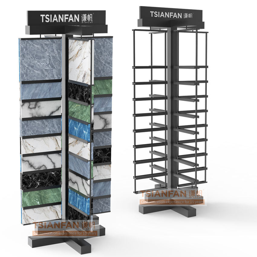 Materiais de construção de rack giratório de pedra de quartzo, equipe profissional de exposição personalizada - SRL042