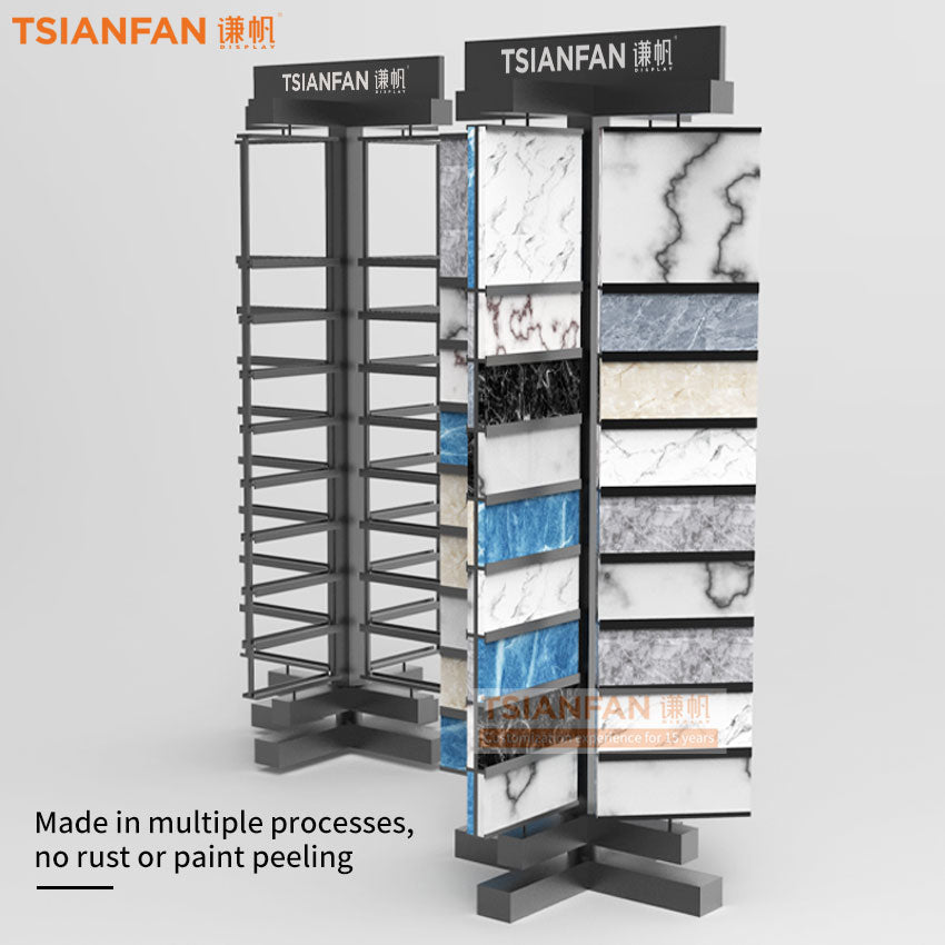 Materiais de construção de rack giratório de pedra de quartzo, equipe profissional de exposição personalizada - SRL042