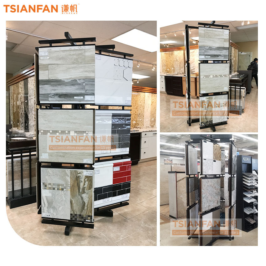 Materiais de construção de rack giratório de pedra de quartzo, equipe profissional de exposição personalizada - SRL042