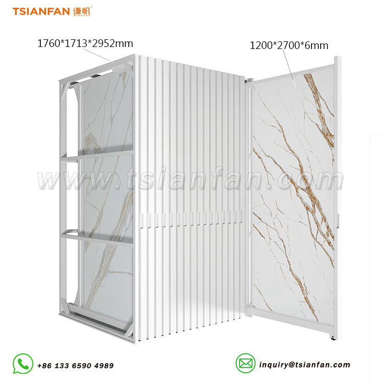 180 degree rotating swing panels ceramic tile display stand/showroom display stand for tiles