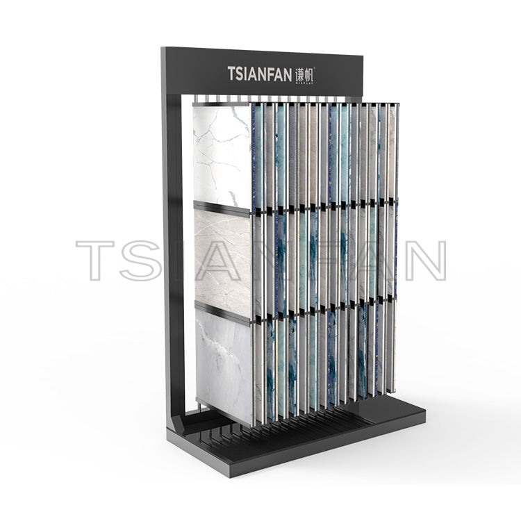 Tile sample page flip floor display stand custom showroom design ideas