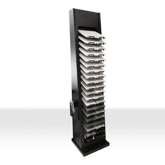 Fábrica personalizada moderna de metal piso de quartzo amostra expositor showroom granito mármore pedra suporte ladrilhos expositores LD008-5