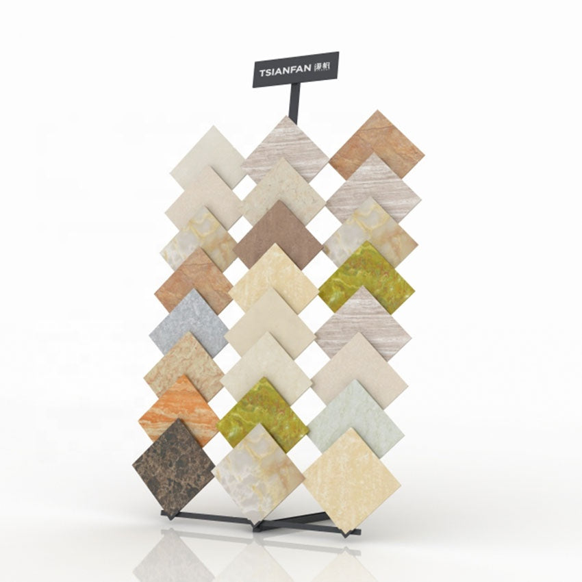 Simple Factory Floor Stand Multi Tier Shelf Metal Sample Quartz Mosaic Tile Granite Tower Display Racks Marble Displays Stand
