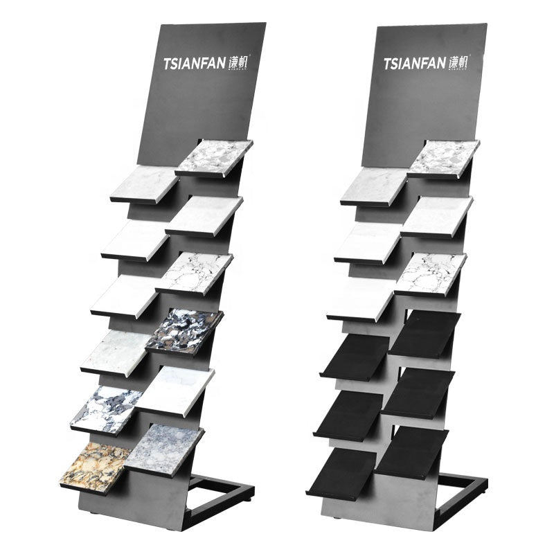 New Design Factory Floor Standing Sample Metal Frame Ceramic Stand Tiles Floors Tower Quartz Stone Display Rack LD039