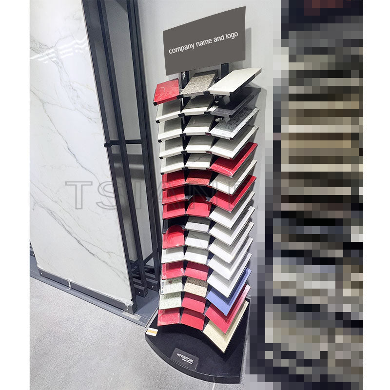 Exhibidores de baldosas para pisos de piedra con logotipo de torre personalizable