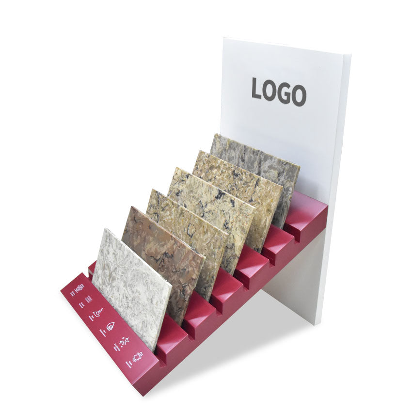 Tsianfan Factory Custom Countertop Stone Sample Display Racks Ceramic Granite Desk Stand Tiles Quartz Table Top Wooden Display TM035-1