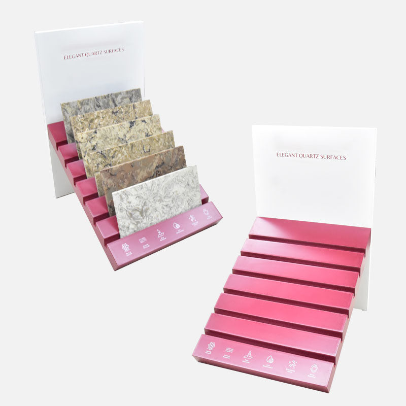 Tsianfan Factory Custom Countertop Stone Sample Display Racks Ceramic Granite Desk Stand Tiles Quartz Table Top Wooden Display TM035-1