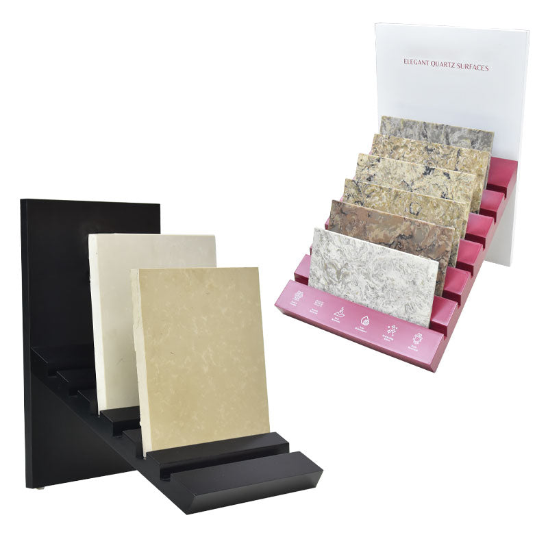 Tsianfan Factory Custom Countertop Stone Sample Display Racks Ceramic Granite Desk Stand Tiles Quartz Table Top Wooden Display TM035-1