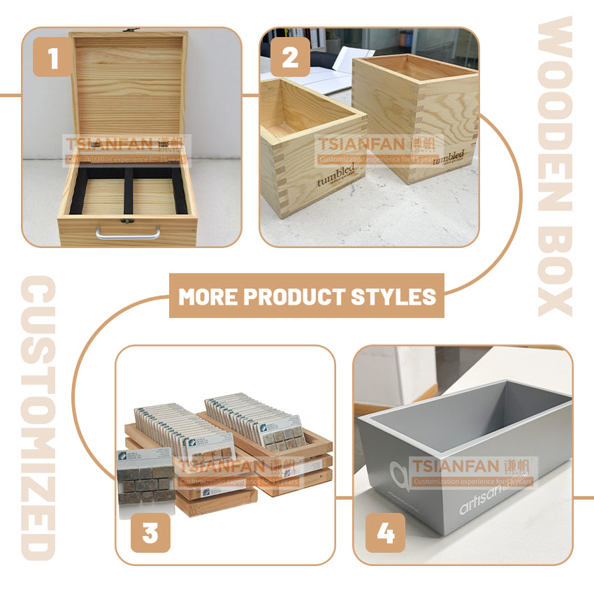 wooden sample box for stone displays tile storage slution