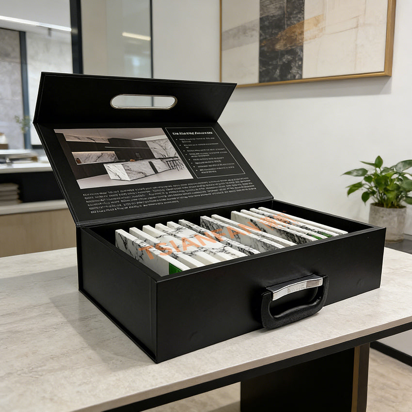 Custom branded tile sample boxes with logo