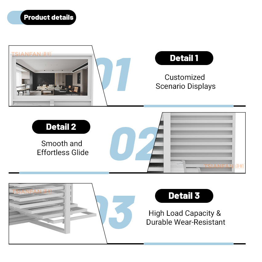 Smooth-glide sliding tile panels for heavy marble samples-CX2019