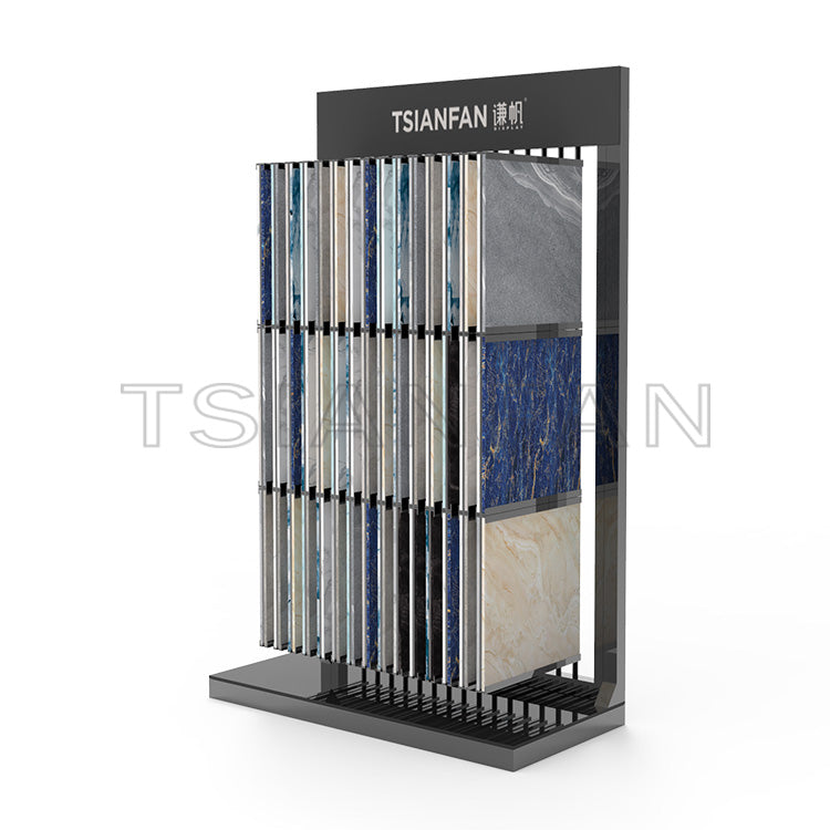 Tile sample page flip floor display stand custom showroom design ideas