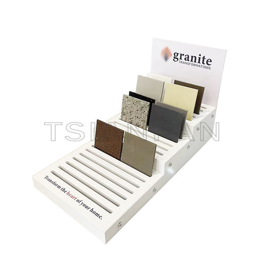 Stone plate tile swatches desktop display base for new showroom