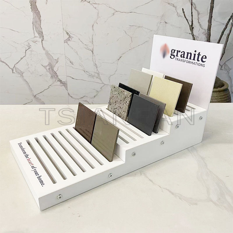 Stone plate tile swatches desktop display base for new showroom