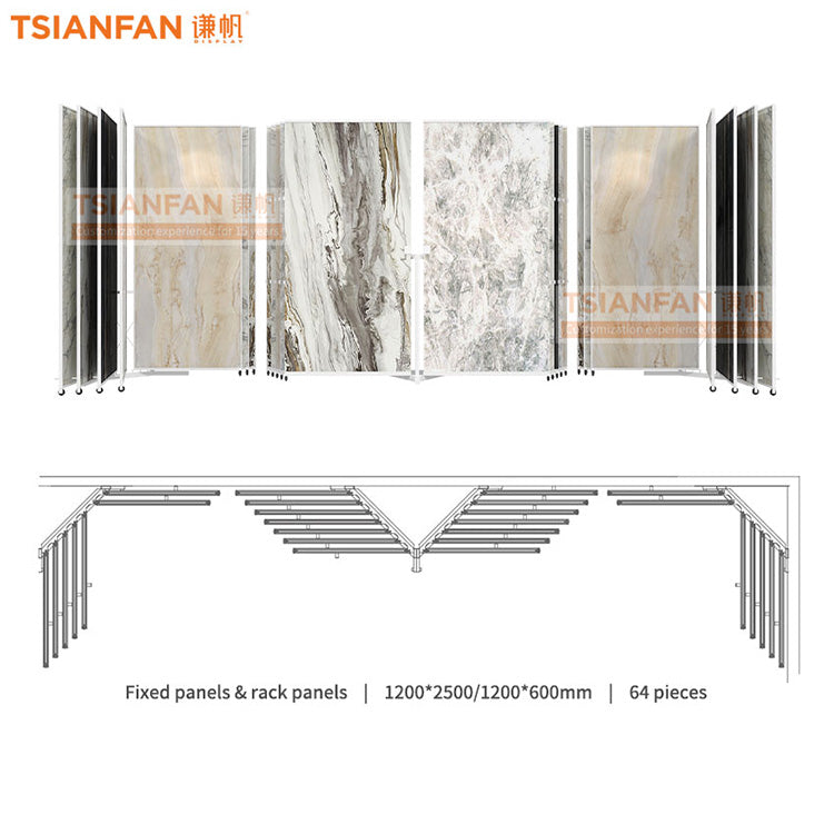 Customize Large tile marble slab page turning sliding display rack metal flooring rack-CF102