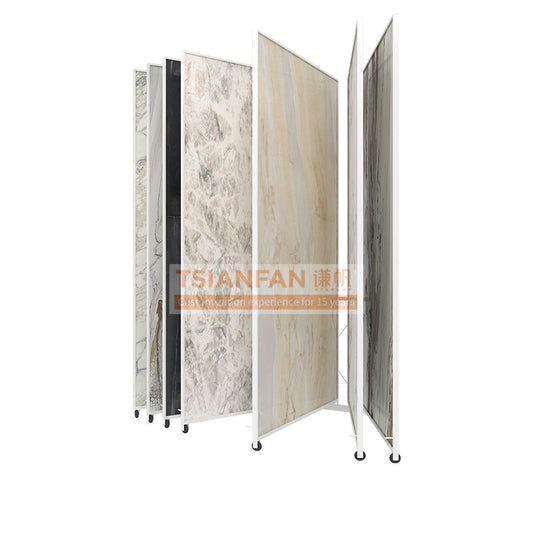 Modern Custom Metal Flooring Page Display Stand For Marble Slab Ceramic Samples Display Showroom With Wheels FYF005-3